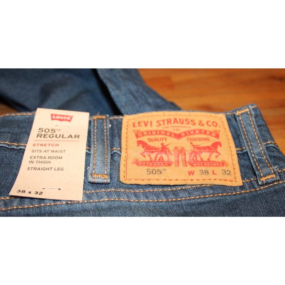 Levi’s 505 Regular Fit Men’s Jeans 38x32 Blue Stretch Straight Leg Denim Medium